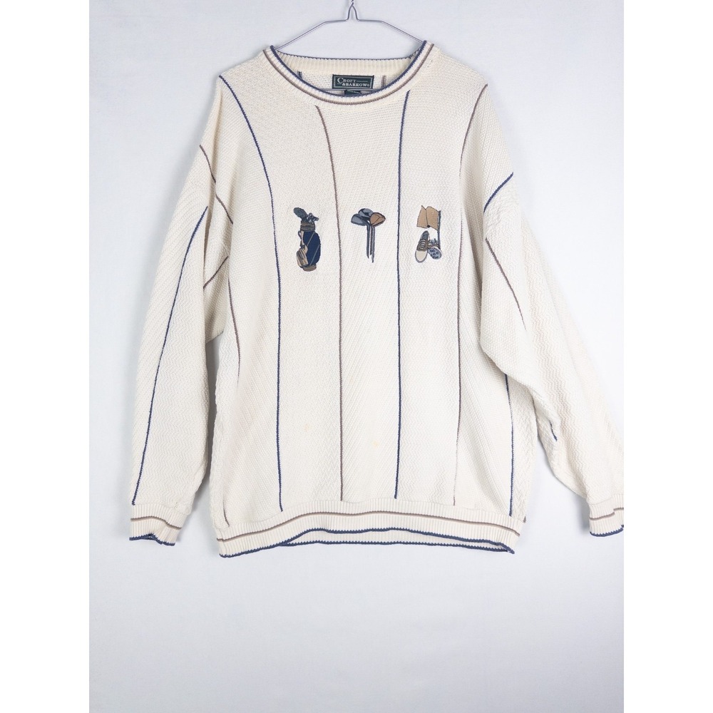 VTG Croft & Barrow Sweater Mens L Striped Golf Graphics‎ Pullover Chunky Grandpa